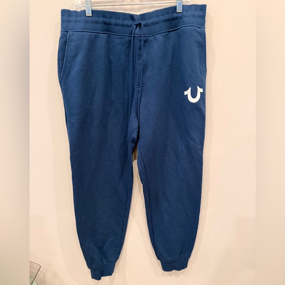 True Religion Jogger Sweatpants Blue Logo Fleece‎ Drawstring Men’s XL